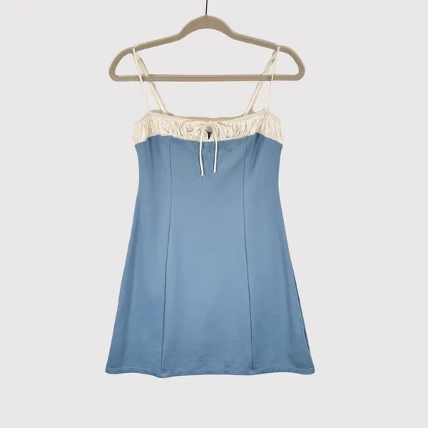 Reformation Mini Dress Blue Sadie Knit Cami Two Tone Organic Cotton Stretch XS - Image 2