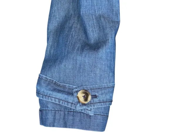 JustFab Double Breasted Longline lightweight Denim Trench Coat Belted minimalist - Image 8