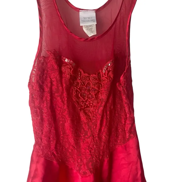 Secret Treasures Vintage 90s‎ Large Lace Sewuin Floral Sexy Babydoll Lingere Top - Image 2