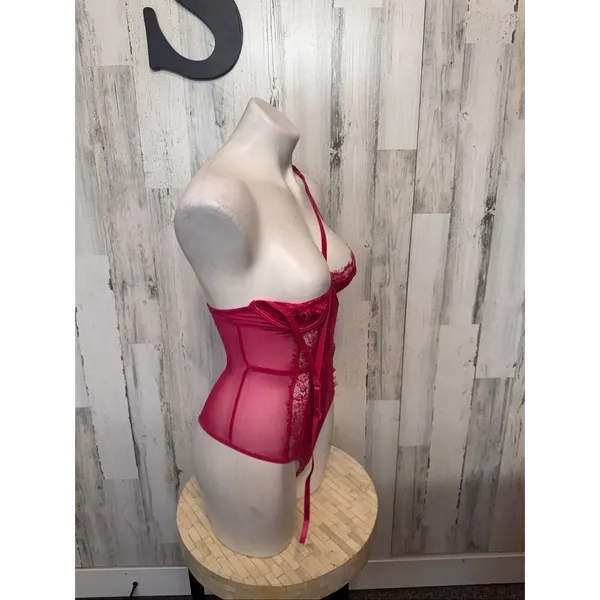 Hot Pink Lace Mesh Bodysuit Teddy Lingerie Size Small - Image 3