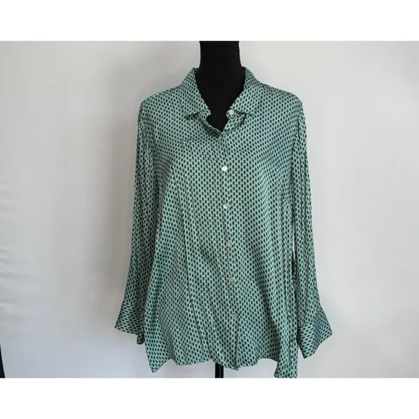 J. Jill Womens XL Green Geometric Print Button-Down Blouse 55% Viscose 45% Rayon - Image 2