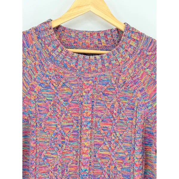 Gap Cable Knit Sweater Womens Large Multicolor Rainbow Space Dye Boho Pullover - Image 3