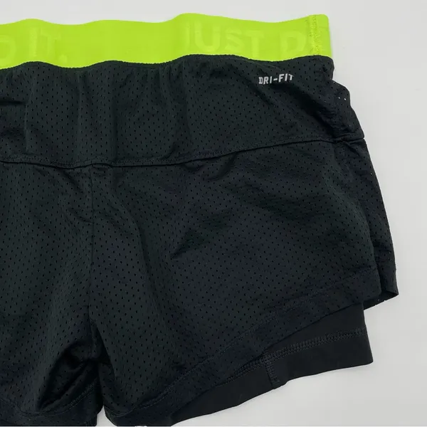 Nike Shorts Running Layers Black Neon Band Women Size‎ Small Fitted Mesh Stretch - Image 5
