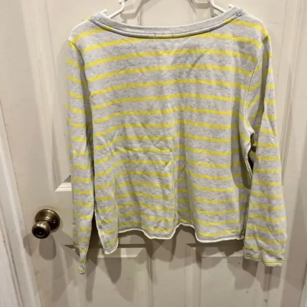 Gap Terry Cloth Crew Neck‎ Yellow and Gray Stripe Sweatshirt size Large - Image 5