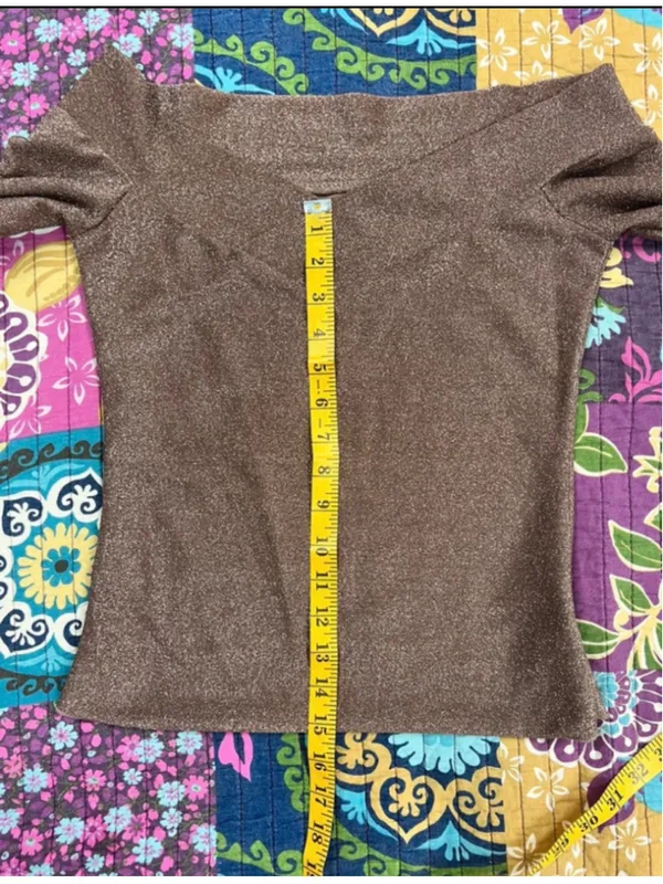 Metallic Rose Gold Off-Shoulder Long Sleeve Top Medium - Image 7