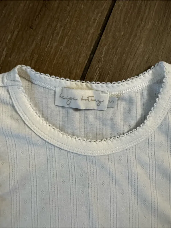 White Ribbed Scoop Tank with Scalloped Trim - Image 2