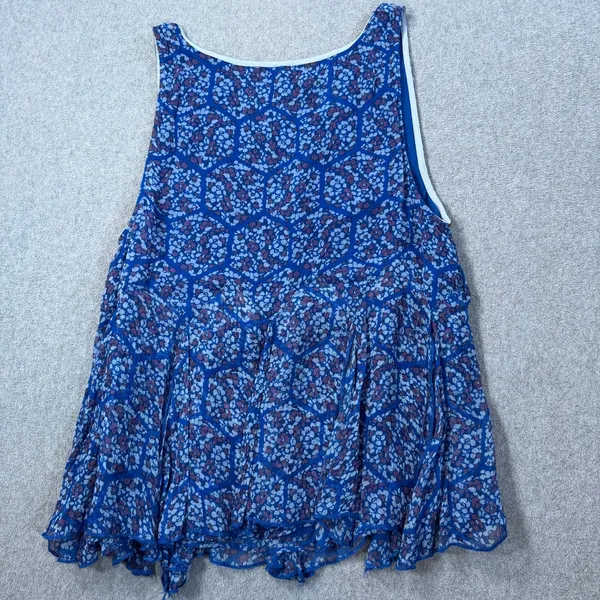 Free People Touch The Sky Printed Blue Tank Top Women's Small Sleeveless Flowy - Image 9