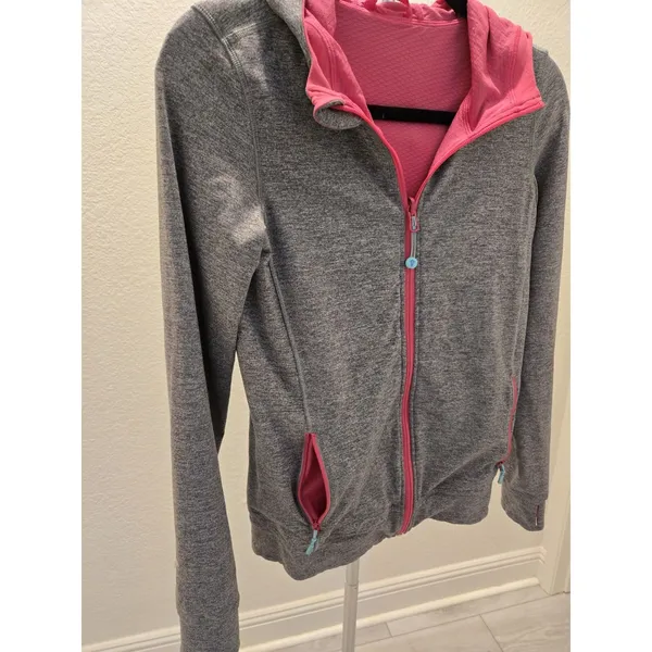​Ivivva Lululemon Girls 14 Reversible Full Zip Hoodie Gray Hot Pink Thumbholes - Image 7
