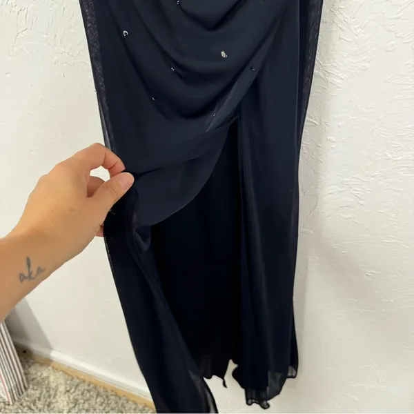 Xscape Blue Beaded One Shoulder Maxi Formal Dress Womens 12 Ruched Bridesmaid - Image 10