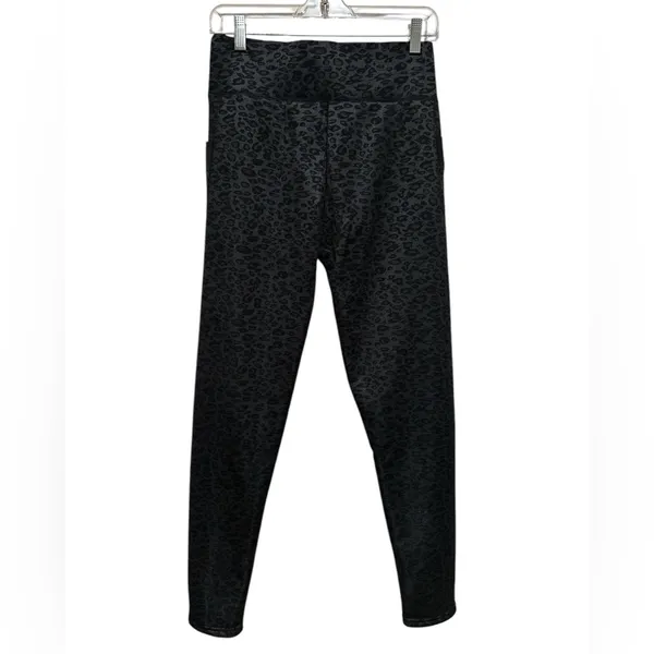 High Rise Black Bling Stud Animal Print Fleece Lined Pullon Pant - Image 2