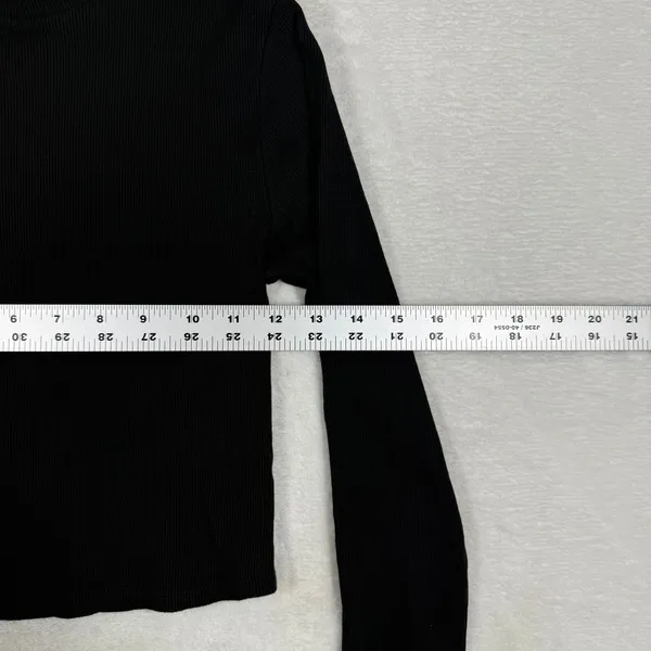 Reformation Black Ribbed Mock Neck Cropped Long Sleeve Top Small Made in USA - Image 3