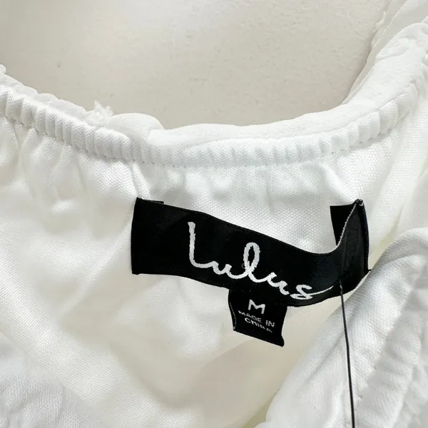 Lulus Frilled to Bits White Swiss Dot Off-the-Shoulder Romper Chiffon Medium NWT - Image 10