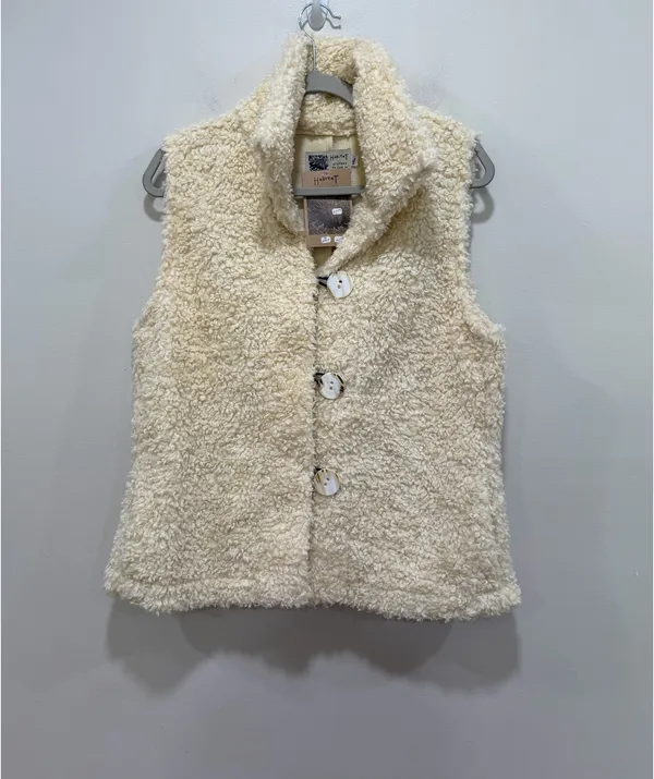 Habitat Cream Sherpa Teddy Fleece Button Front Vest Made in USA Size M/L - Image 2