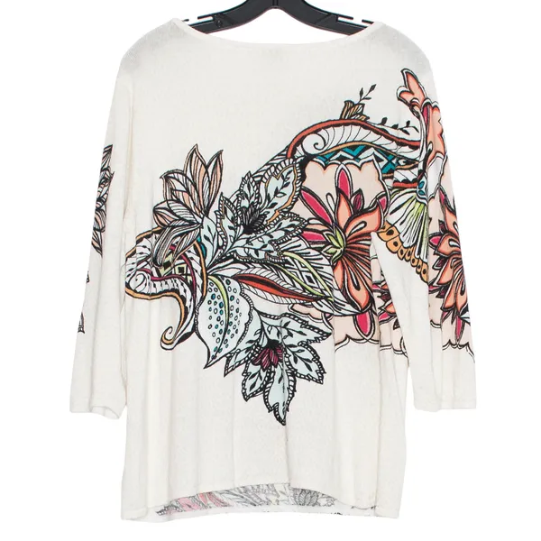 Chicos Floral Abstract Sweater Artsy Boho Statement Eclectic 3 XL 16 3/4 Sleeve - Image 3