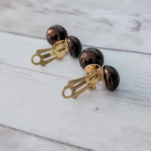 Vintage Clip On Earrings Metallic Brown Regal Elegant Statement Earrings - Image 5