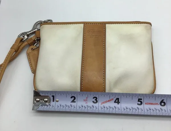 COACH white canvas w/brown trim wristlet - Image 12