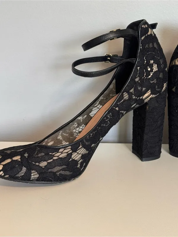 Kate Spade New York Black Lace Ankle Strap Block‎ Heel Pumps 10.5M - Image 12