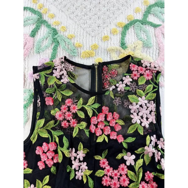 Calvin Klein Floral Embroidered Mesh Mermaid Midi Dress Black Pink 2P CD8L15EZ‎ - Image 6