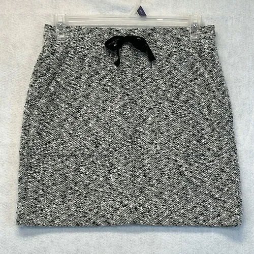 LOU GREY for LOFT Skirt Medium Black White Gray Tweed Pencil Mini‎ Drawstring - Image 2