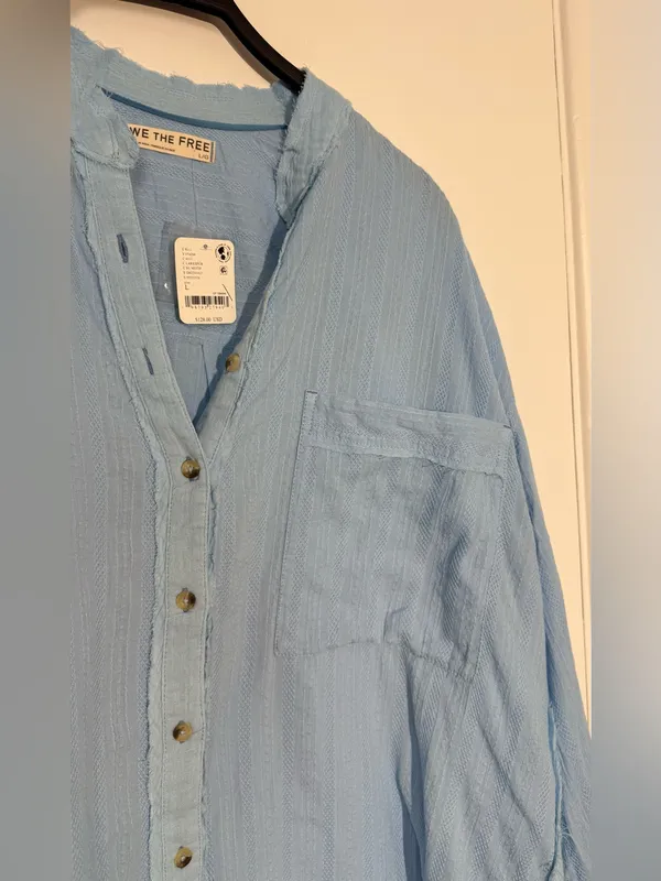 NWT We The Free Light Blue Striped Button-Up Shirt - Image 7