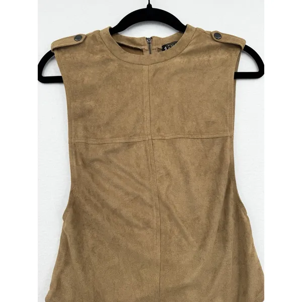 Rehab Brown Faux Suede Deep Side Tank Bodysuit Western Streetwear Moto Y2K Sz S - Image 3