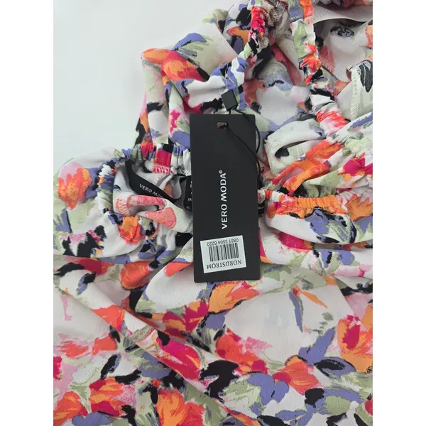 Vero Moda Mini Dress Womens M White‎ Multi Bonni Catch Floral Open Back 10285469 - Image 4