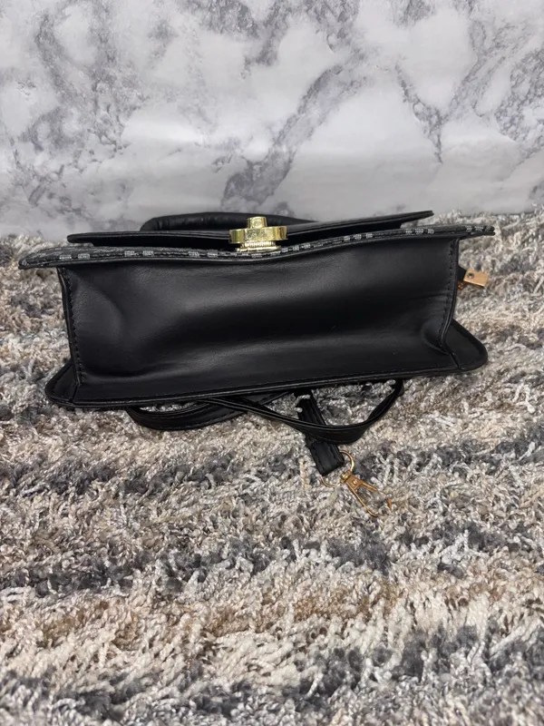 Black Monogram Top Handle Crossbody Bag with Gold Hardware - Image 5