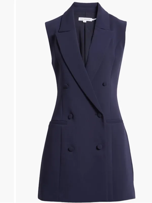 New Good American Luxe Suiting Sleeveless Blazer Dress Navy Blue Rinse Size 3 L - Image 5