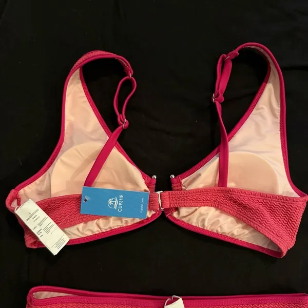 NWT Cupshe Pink Wave U-Ring Bikini Top & High-Rise Bottoms Set - Image 5