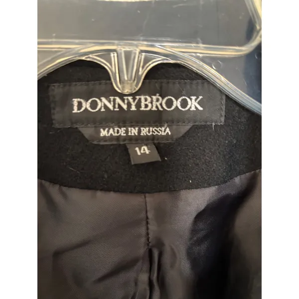 Donnybrook Black 100%‎ Wool Pea Coat Double Breasted Mid Length Jacket Womens 14 - Image 2