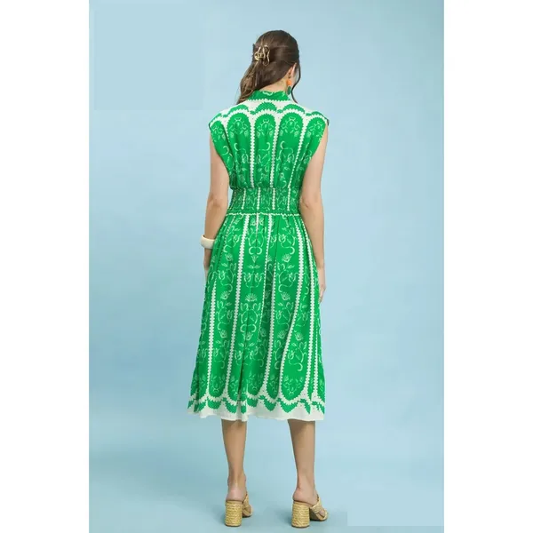 Umgee Sleeveless Smocked Midi Dress - Island Green - Medium - Image 3
