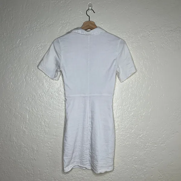 Zara Women's Linen Blend White Ring‎ Cutout Collared Bodycon Mini Dress Sz Small - Image 4