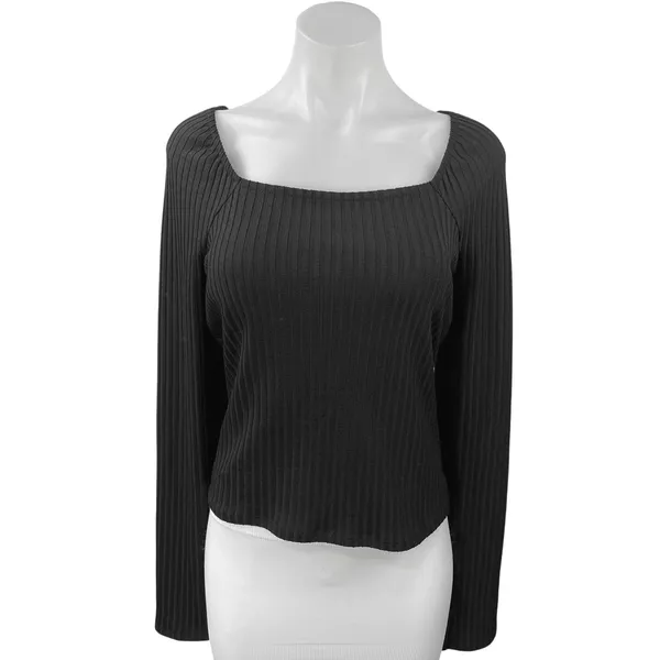 NEW Madewell Ottoman Black Ribbed Knit Square Neck Sweater Top Size XL - Image 5