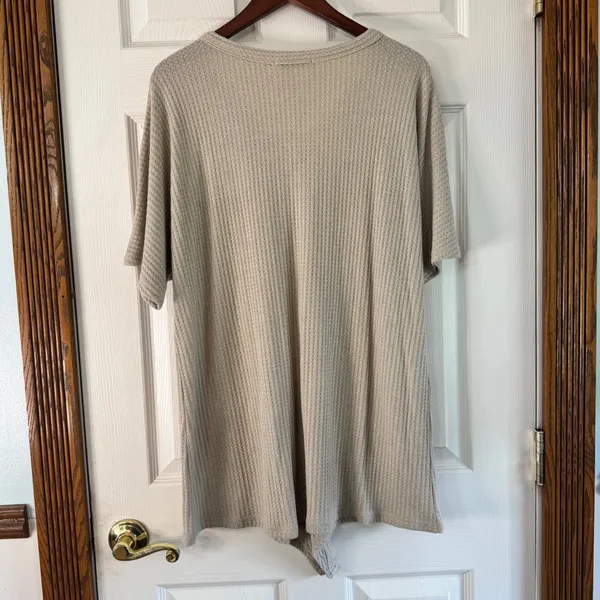 MIHOLL Waffle Knit‎ Button Down Top Tie Front Shirt Blouse XL - Image 9