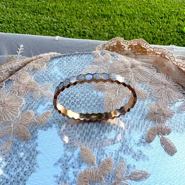 Rose Gold Hexagon Bracelet with Silver Accents - Image 4