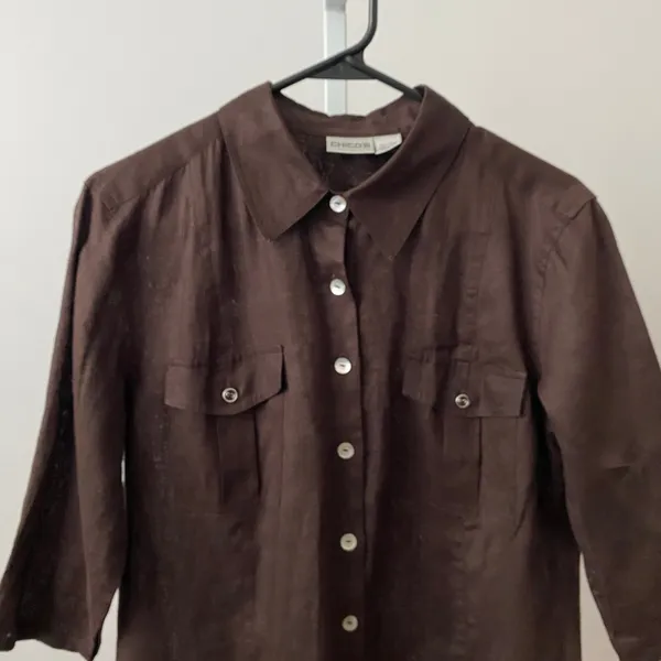 Chico's‎ Coastal 100% Linen Resortwear Button Tunic 2 Brown Shirt Blouse - Image 2