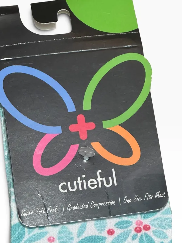 CUTIFUL Super Soft Graduated Compression Socks OS Teal Holly Pattern NEW Pink - Image 2