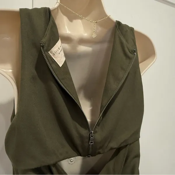 Alice + Olivia Open Back Romper Sleeveless Olive Green 2 Minimal Chic Vacation - Image 7