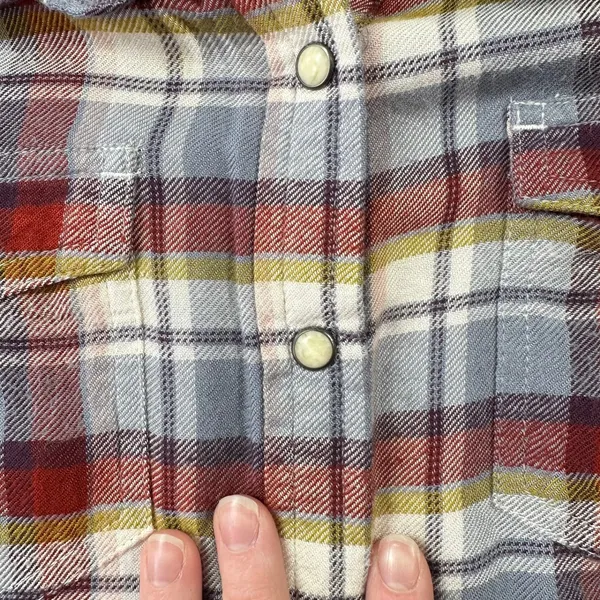 Lucky Brand Plaid Western Pearl Snap Peplum Shirt Red Blue Yellow Rodeo Festival - Image 8