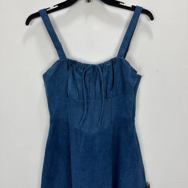 Lulus Considered Charisma Blue Chambray Bustier Mini Dress Cute A Line Large NWT - Image 6