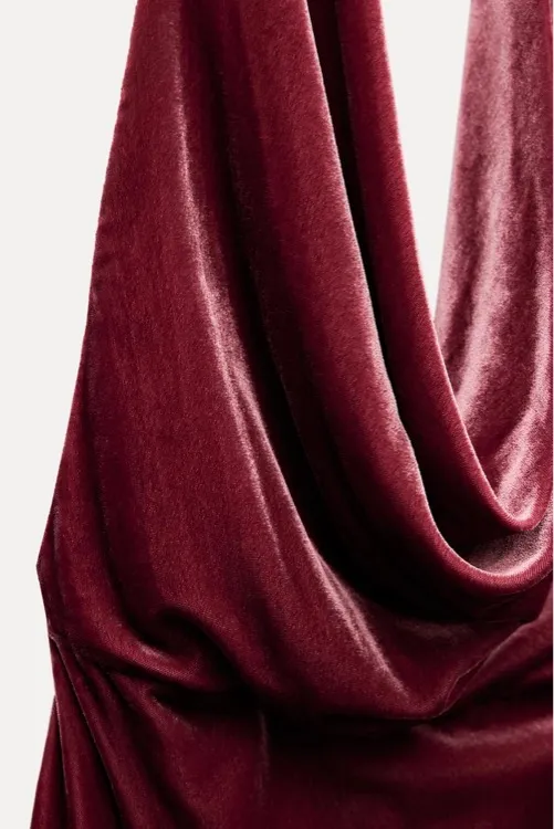 Zara maxi holiday dress velour Velvet Halter in Burgundy wedding party evening - Image 17
