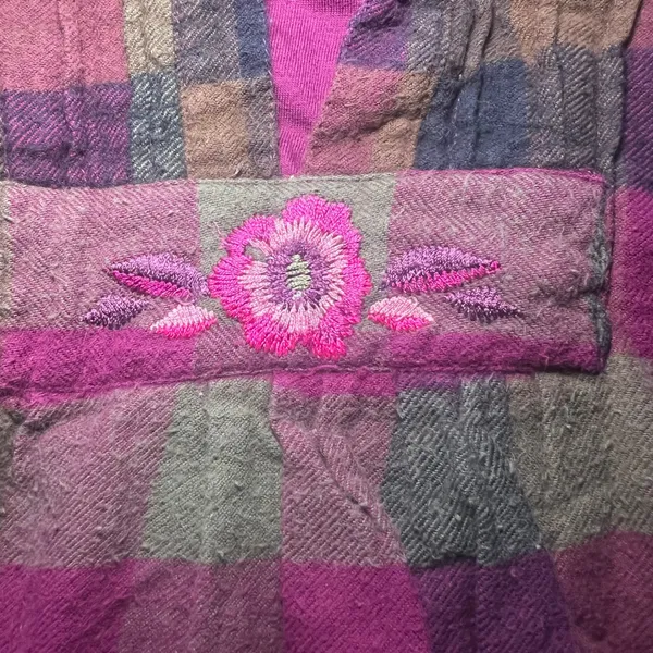 Blair Plaid Flannel Tunic Top Embroidered Pink Brown Green Womens S Fall‎ Blouse - Image 2