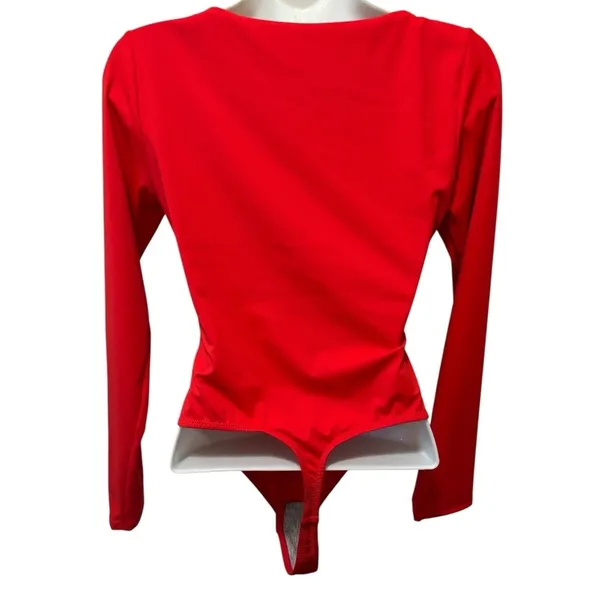 Popilush Shapewear Long Sleeve Lace Trim V-Neck Bodysuit Sz M/4-6 Red Coquette - Image 5
