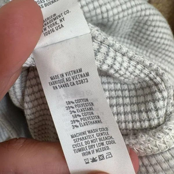 Aerie Light Gray White Textured Knit Oversized Lightweight Sweater XS - Image 4