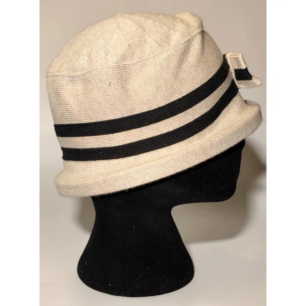 Sun Guard by Parkhurst Cloche Cream & Black Cotton Hat Vintage Made in Canada - Image 4