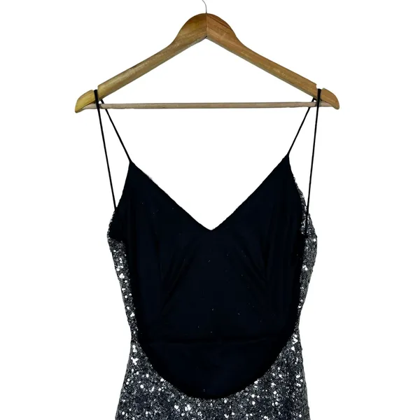 Womens Silver Sequin Bodycon Mini Dress Backless Glam Cocktail Birthday Size M - Image 5