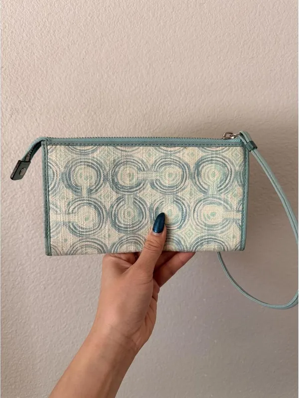 Vintage Coach Teal Canvas Wallet Wristlet - Image 2