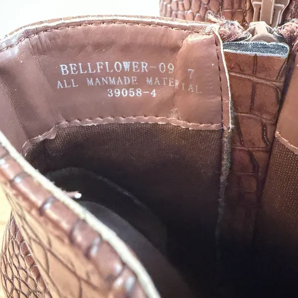 Bamboo Crocodile Embossed Brown Ankle Boots Bellflower 7 Block Heel‎ Booties - Image 3