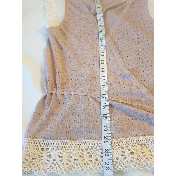 Banana Republic Women Knit Top Crochet Boho Neutral Lace Trim Surplice Wrap XS - Image 12