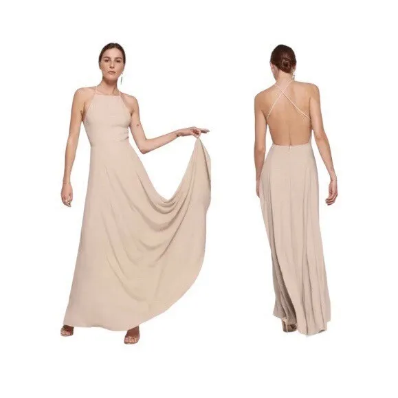 Reformation Size 4 Myrtle Dress Champagne Cream Flowy‎ Maxi Sleeveless - Image 2